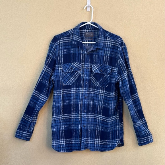 Zara Men’s Blue/White Plaid Flannel Shirt With Interwoven Design Size Large EUC! - Picture 2 of 6